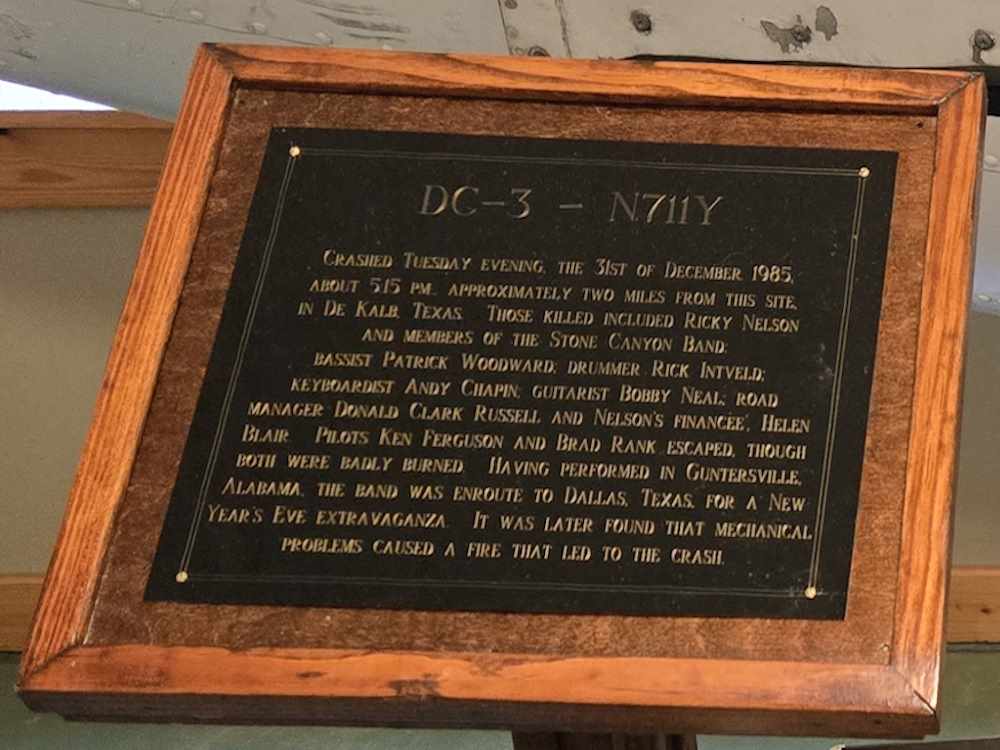 Plaque about Ricky Nelson Plane Crash